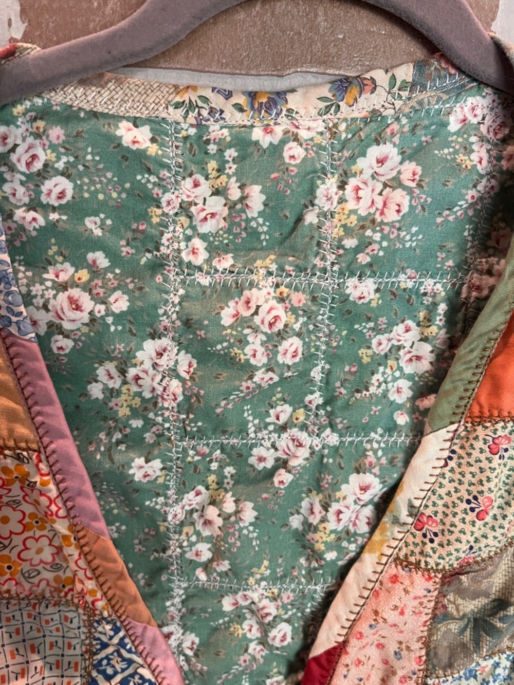 Vintage 90s quilted vest handmade one of a kind patchwork summer reversible - Picture 2 of 12